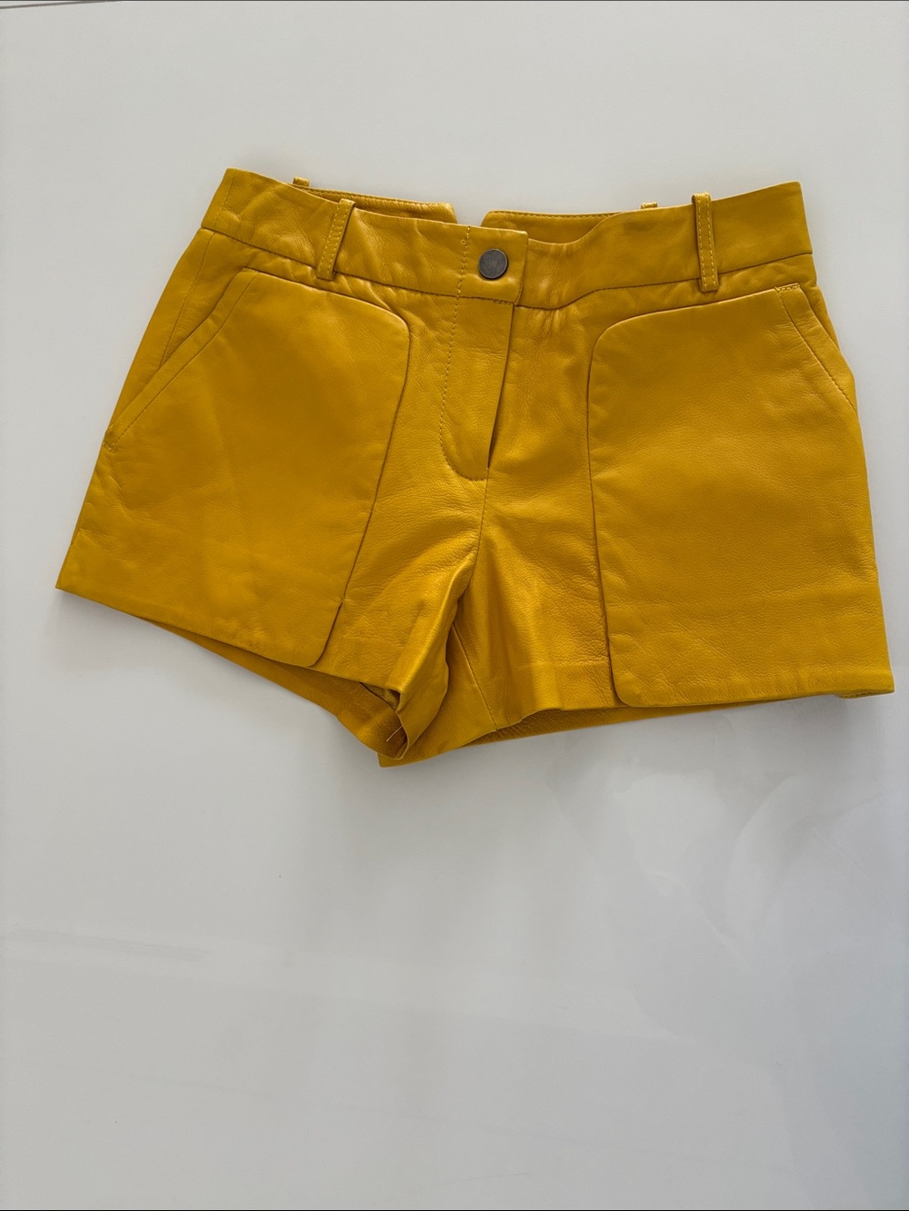 Mustard Yellow High-Waist Shorts bcbgmaxazria